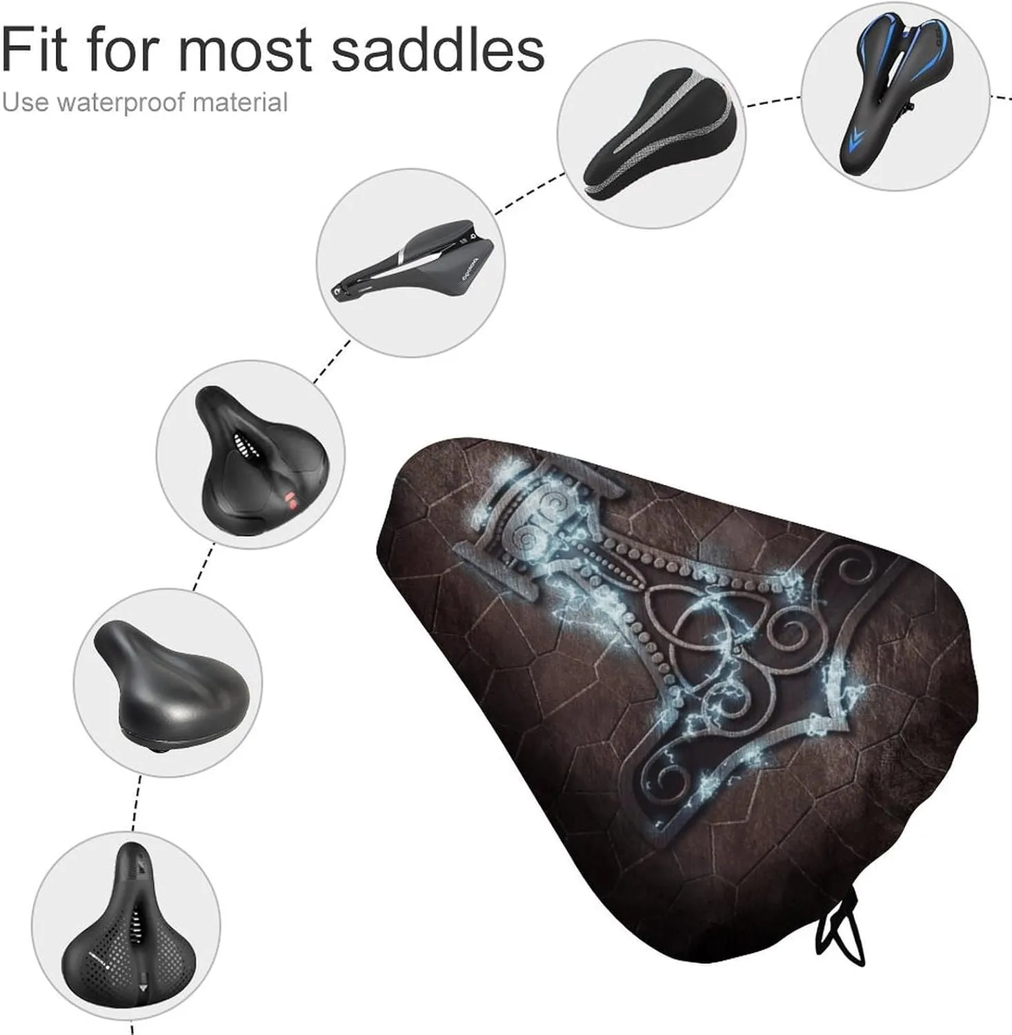 Viking Odin Raven Bike Seat Cover for Men Women Rainproof Dustproof Bicycle Seat Cover with Drawstring for Multiple Bicycles