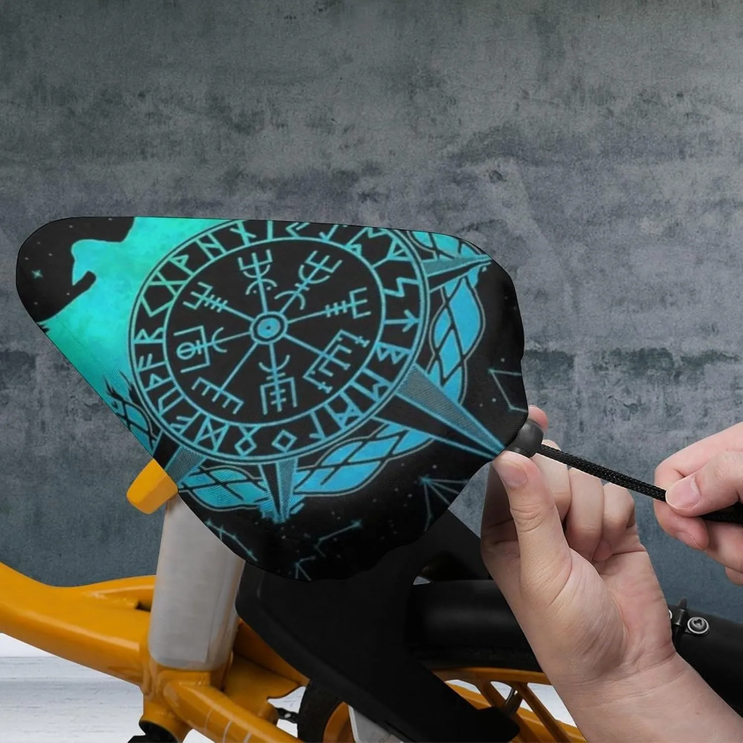 Viking Odin Raven Bike Seat Cover for Men Women Rainproof Dustproof Bicycle Seat Cover with Drawstring for Multiple Bicycles