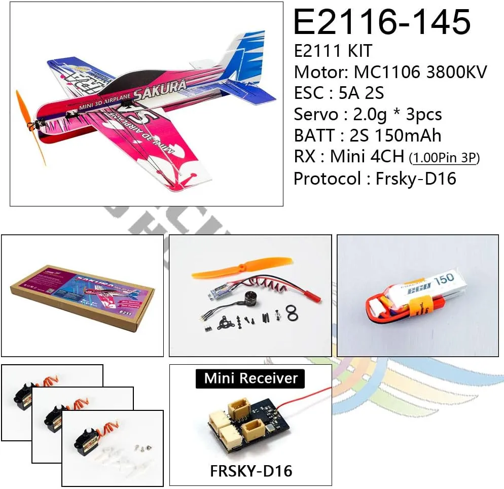 Viloga Upgrade 3D EPP Plane Sakura Aerobatic Flying Airplane, 420mm Durable Foam RC Plane Kit to Build for Adults (KIT Motor ESC Servo Mini 4CH RX(Frsky-D16), PP Sakura, Not Including Radio Control)