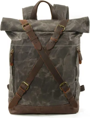 Vintage Internal Frame Backpacks Rolltop Canvas Backpack Travel Rucksack Hiking Backpack Outdoor Duffle Bags Trekking Daypacks for Men Women Sport Travel Camping Mountaineer Knapsack Green