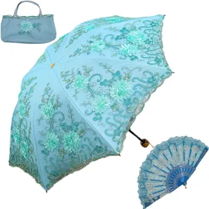 Vintage Lace Umbrella, UPF50  Sun Umbrella, 3D Flower Chinese Embroidery Compact Folding Umbrella for Walking, Wedding, Tea Party,Photo Shooting