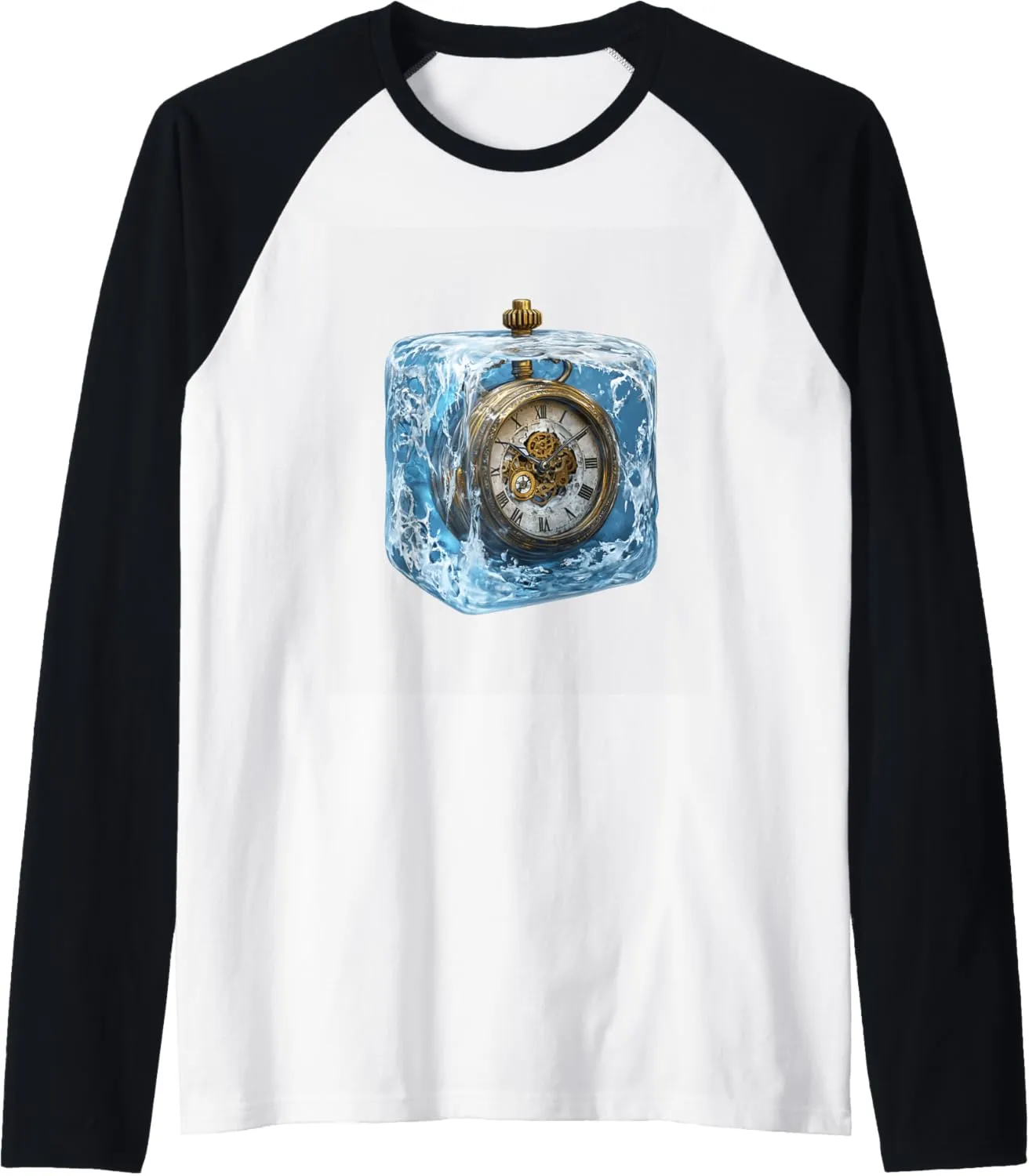 Vintage Pocket Watch In Ice Fantasy Art Raglan Baseball Tee