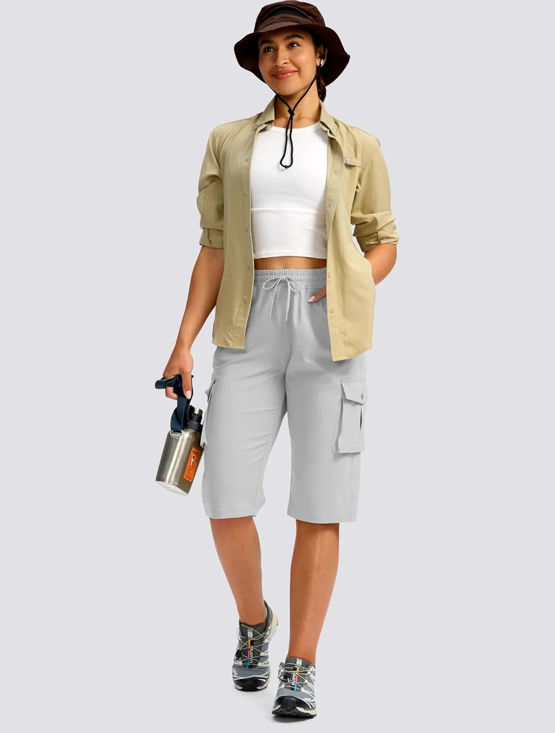 Viodia 15" Long Shorts for Women Hiking Cargo Bermuda Shorts Lightweight Knee Length Capris for Summer Travel Fishing