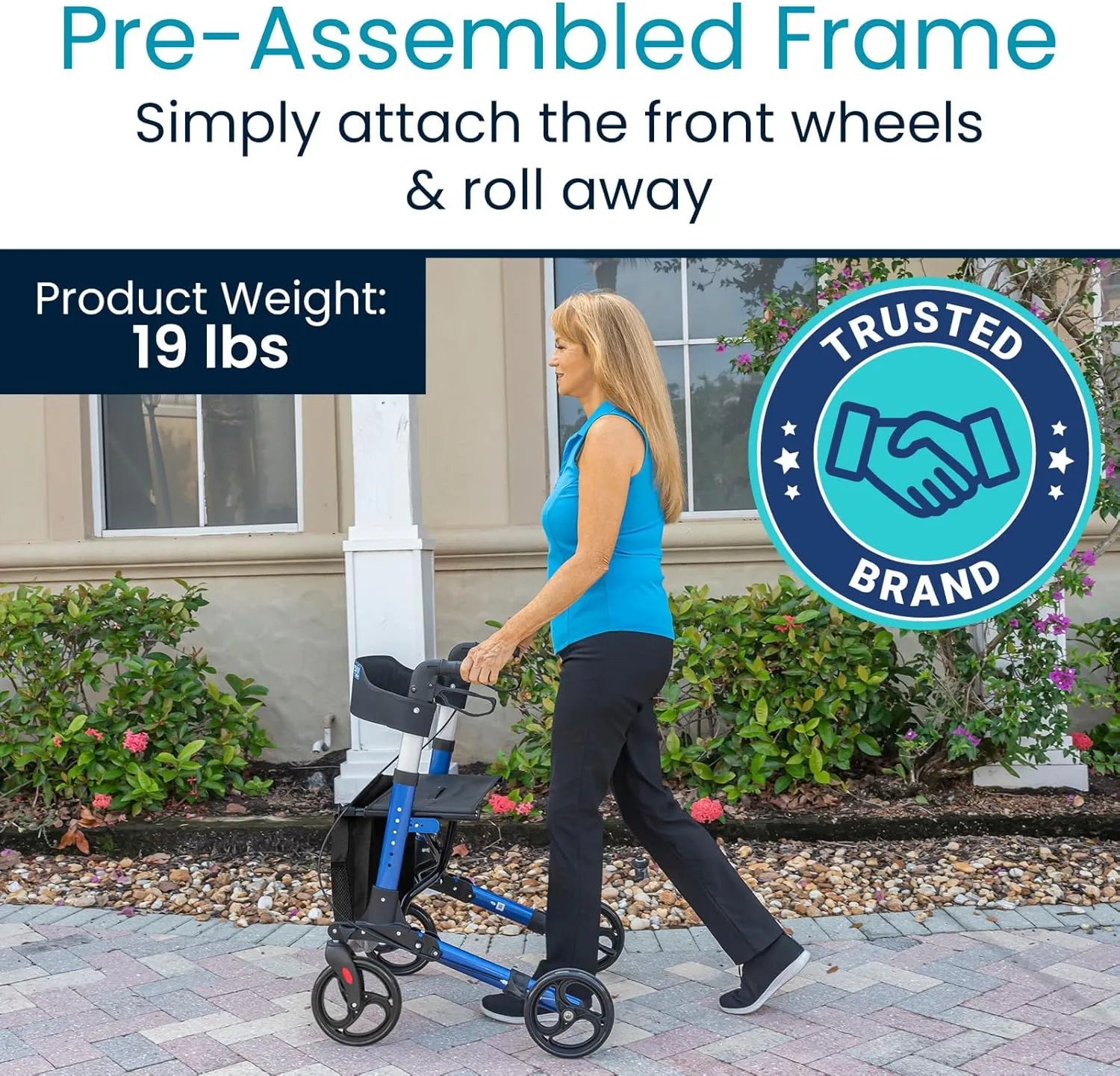 Vive Mobility Rollator Walker - Folding 4 Wheel Medical Rolling Walker with Seat & Bag - Mobility Aid for Adult, Senior, Elderly & Handicap (Ocean Blue, Black Bag)