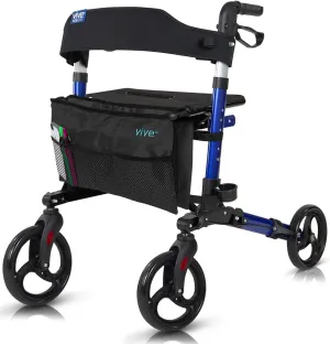 Vive Mobility Rollator Walker - Folding 4 Wheel Medical Rolling Walker with Seat & Bag - Mobility Aid for Adult, Senior, Elderly & Handicap (Ocean Blue, Black Bag)