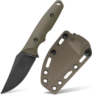 Vosteed H-Back Series EDC Fixed Blade Knife - 2.92" 14C28N Blade with Sheath, Green G10 Handle with S.O.A.R. Clip for Hunting Survival Knives - D0402