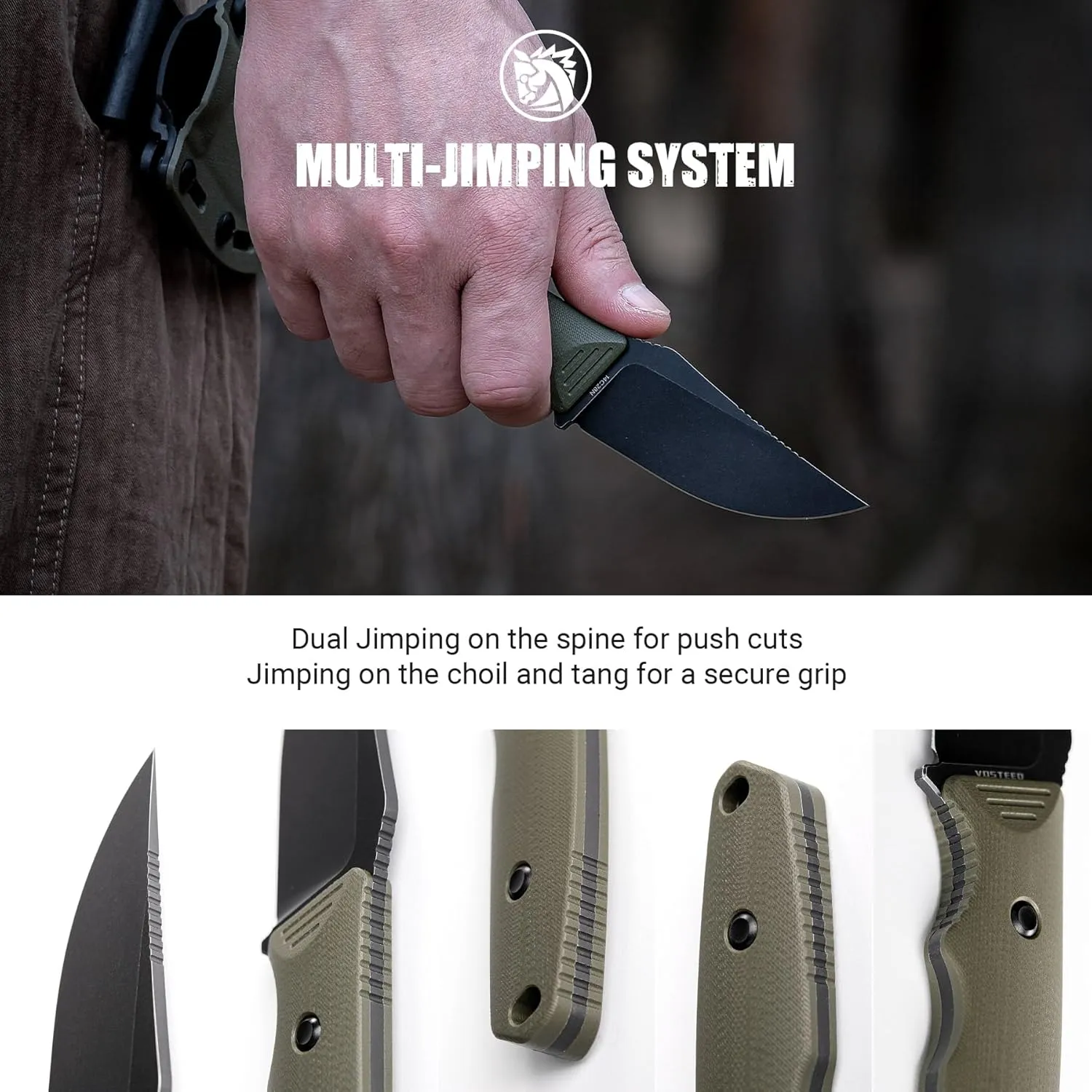 Vosteed H-Back Series EDC Fixed Blade Knife - 2.92" 14C28N Blade with Sheath, Green G10 Handle with S.O.A.R. Clip for Hunting Survival Knives - D0402