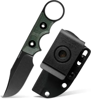 Vosteed Quokka-O EDC Fixed Blade Knife - 2.75" 14C28N Blade with Sheath, Green Micarta Handle with S.O.A.R. Clip for Hunting Survival Knives - D0502