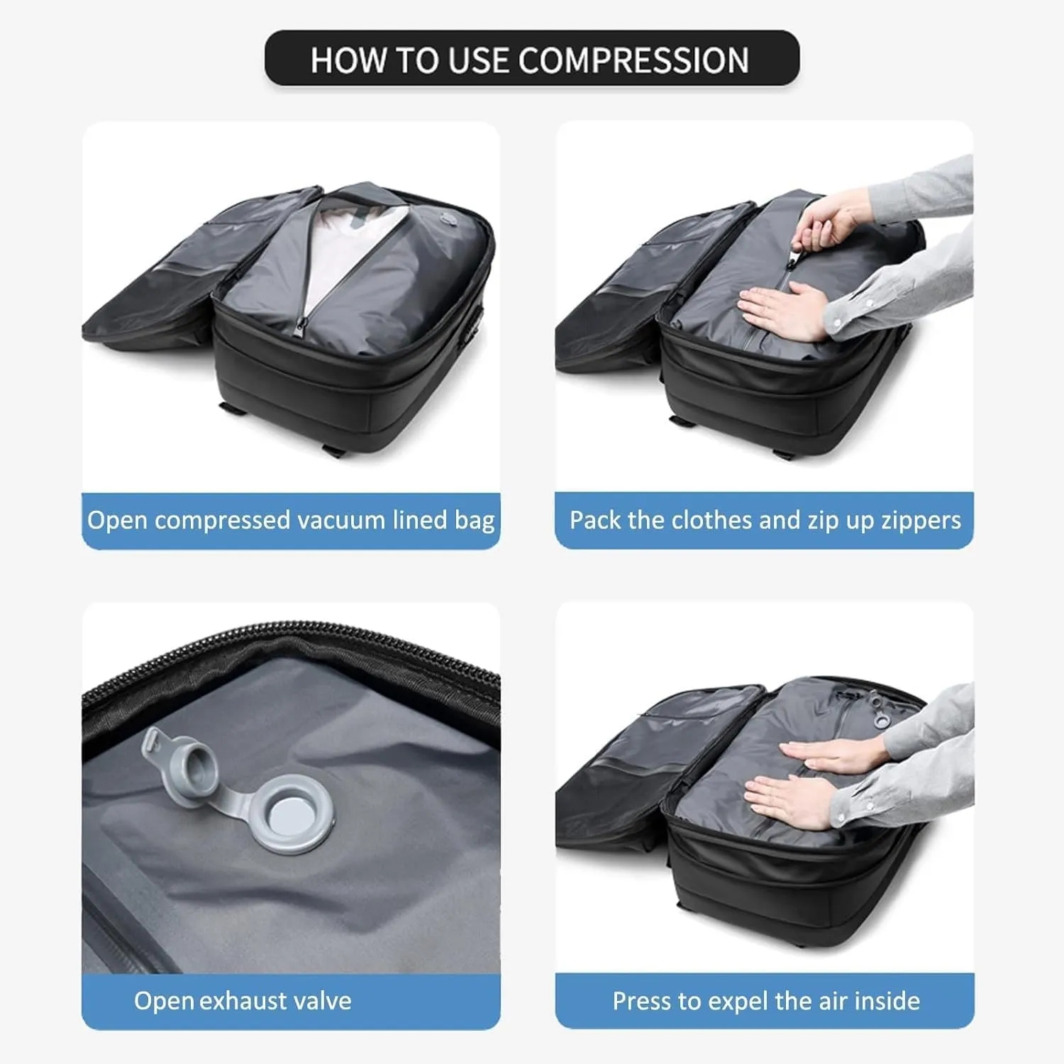 Voyagevac Backpack, 2025 Upgraded 60l Expandable Backpack with Vacuum Compression (Gray 1.0)