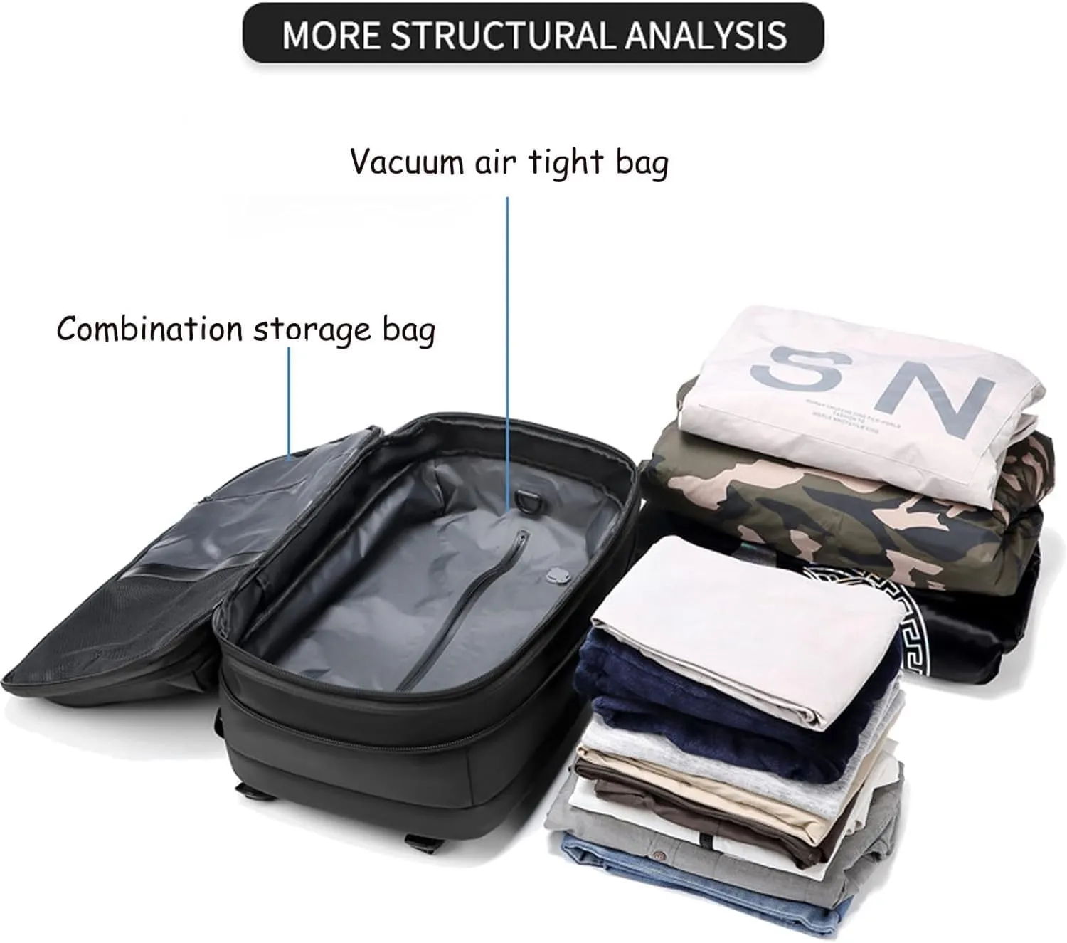 Voyagevac Backpack, 2025 Upgraded 60l Expandable Backpack with Vacuum Compression (Gray 1.0)