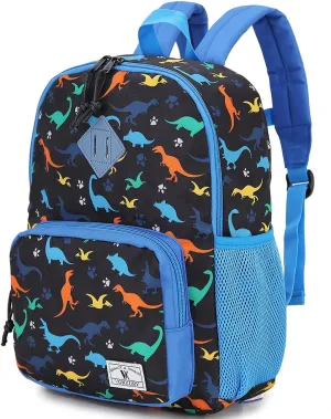 VX VONXURY Kids Backpack,Cute Preschool Toddler Schoolbag for Boys with Chest Strap Small（Black Dinosaur