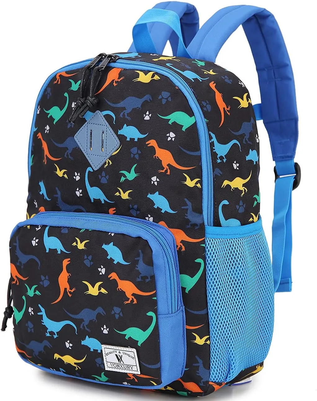 VX VONXURY Kids Backpack,Cute Preschool Toddler Schoolbag for Boys with Chest Strap Small（Black Dinosaur