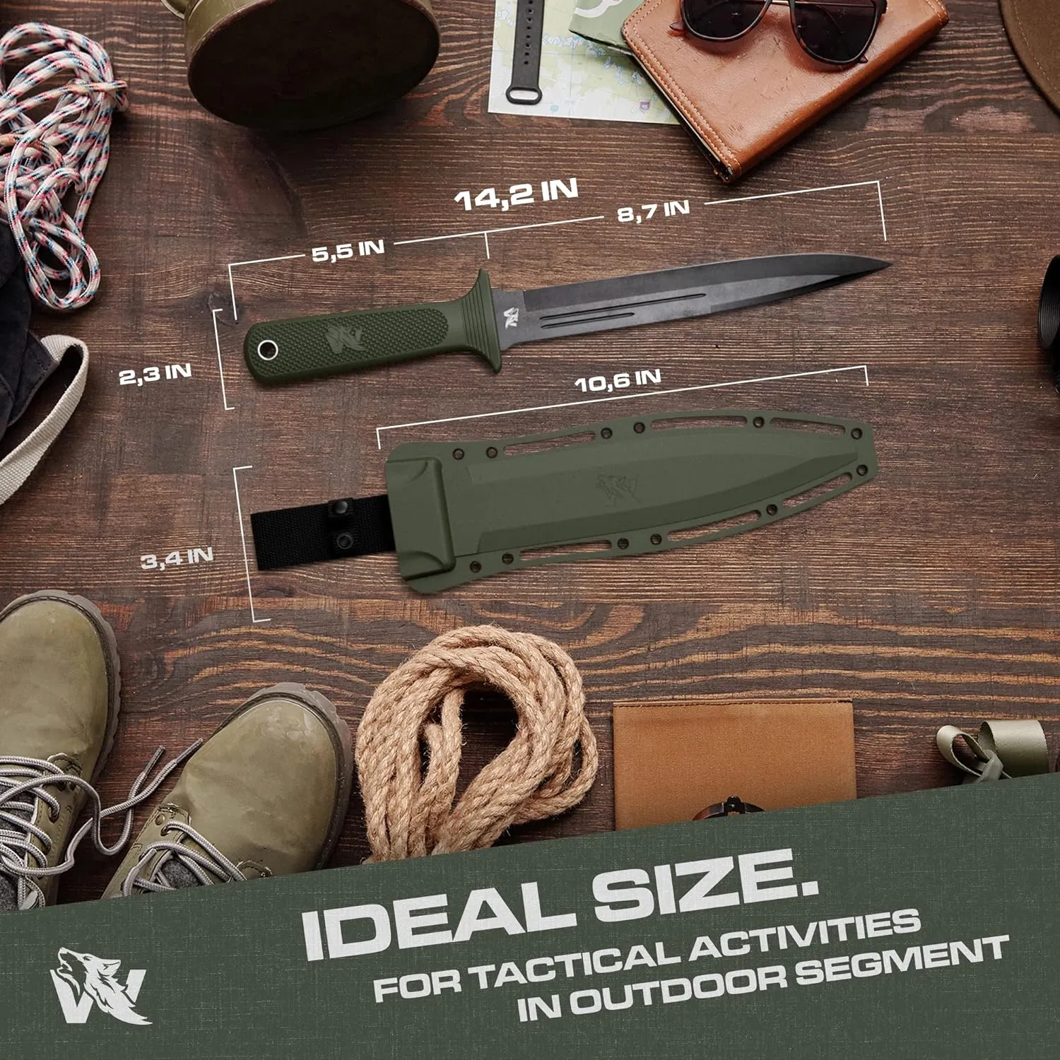 W-Catcher Fixed Blade Knife with Sheath - Large Hunting-Knife made of D2 steel - Big Fixed Blade Knives with Non-Slip TPE Handle - Full Tang Survivalknife for Outdoor Activities