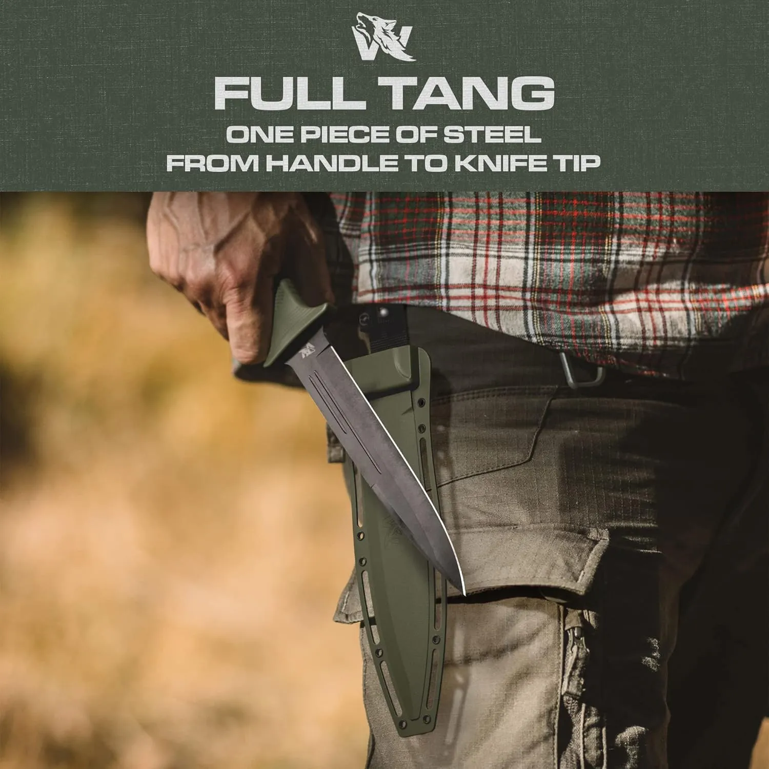 W-Catcher Fixed Blade Knife with Sheath - Large Hunting-Knife made of D2 steel - Big Fixed Blade Knives with Non-Slip TPE Handle - Full Tang Survivalknife for Outdoor Activities