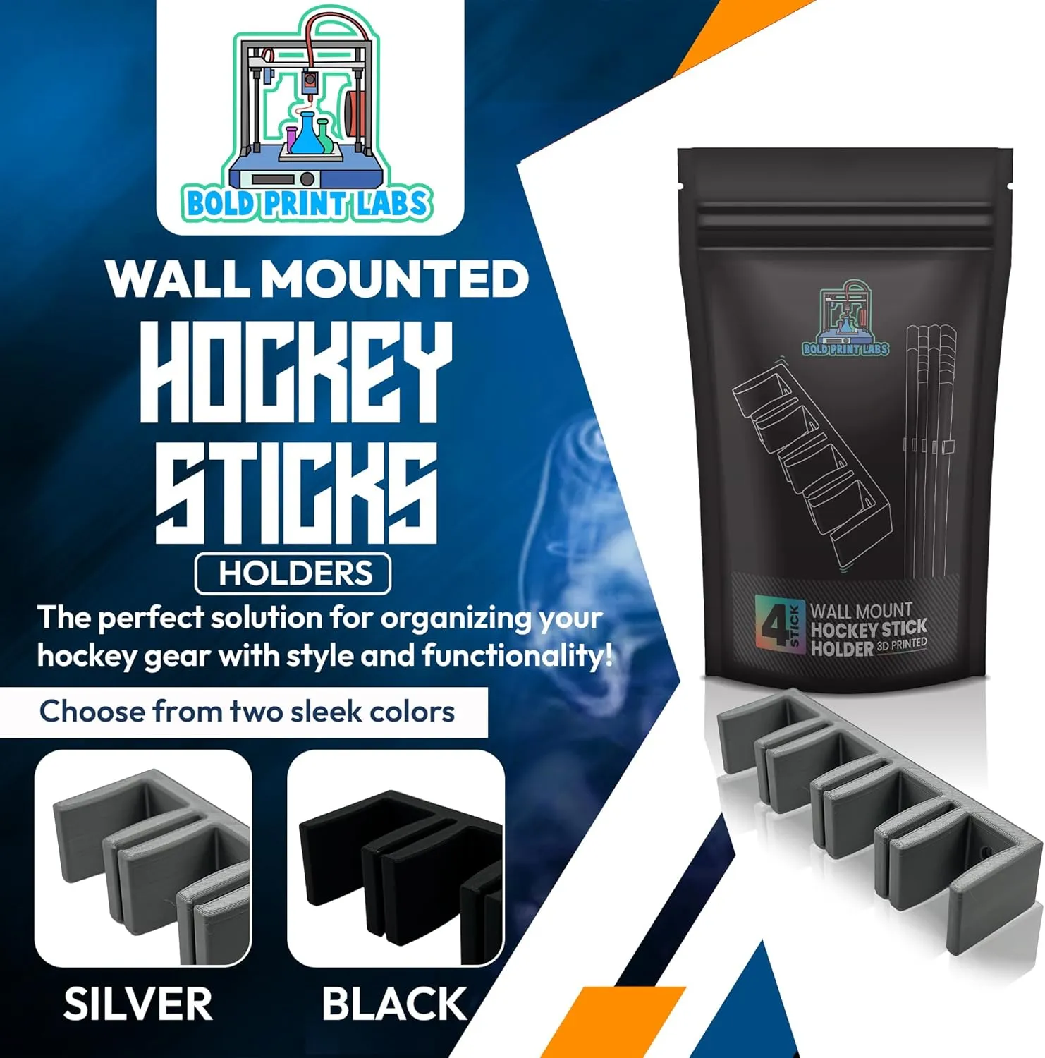 Wall Mount Hockey Stick Holder | Ice Hockey Stick Organizer (Silver, 6 Stick Wall Mount)