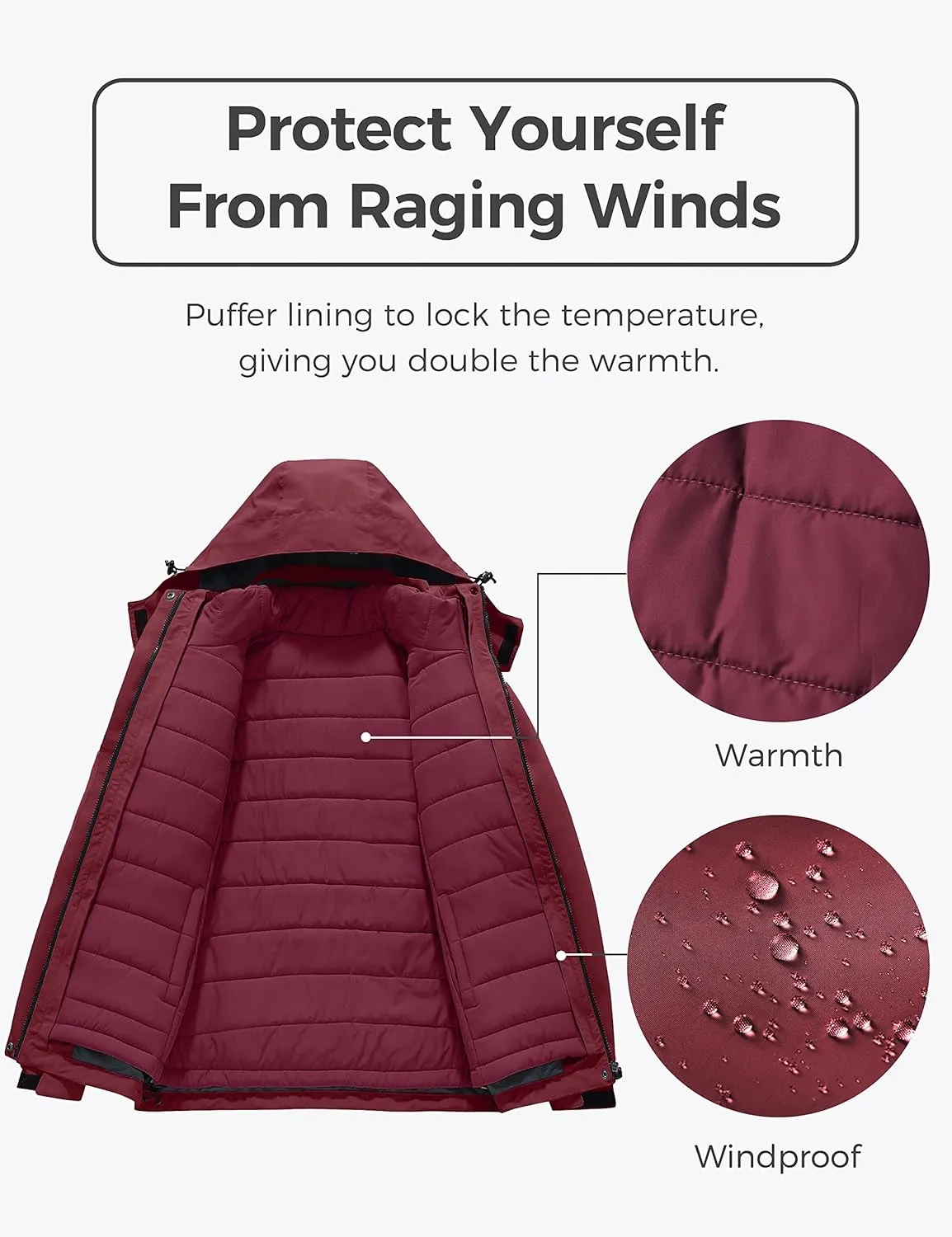 wantdo Women's 3 in 1 Waterproof Ski Jacket Windproof Winter Snow Coat Snowboarding Jackets Warm Raincoat