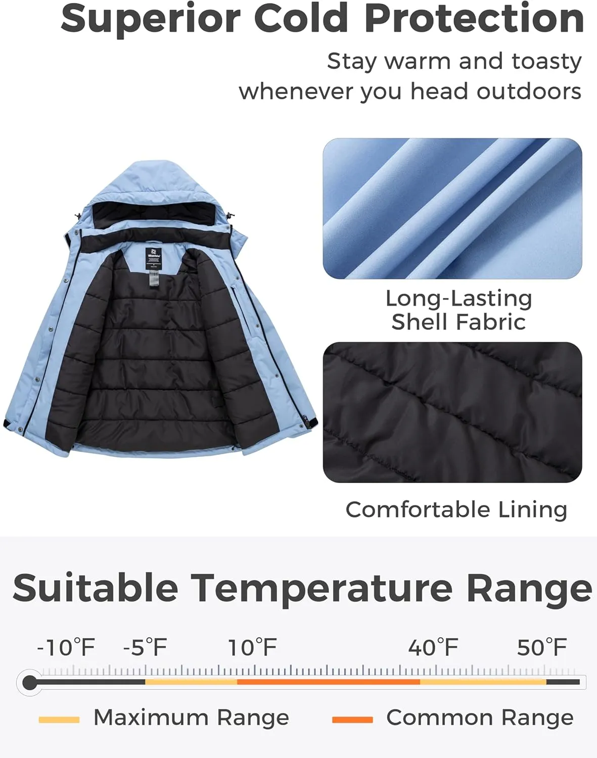 Wantdo Women's Mountain Waterproof Ski Jacket Hooded Winter Snow Coat Insulated Parka Fleece Rain Jacket