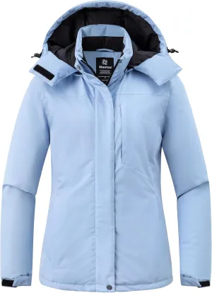 Wantdo Women's Mountain Waterproof Ski Jacket Hooded Winter Snow Coat Insulated Parka Fleece Rain Jacket