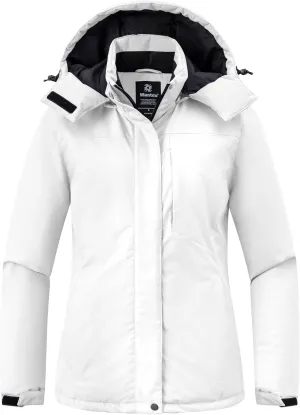 Wantdo Women's Mountain Waterproof Ski Jacket Hooded Winter Snow Coat Insulated Parka Fleece Rain Jacket