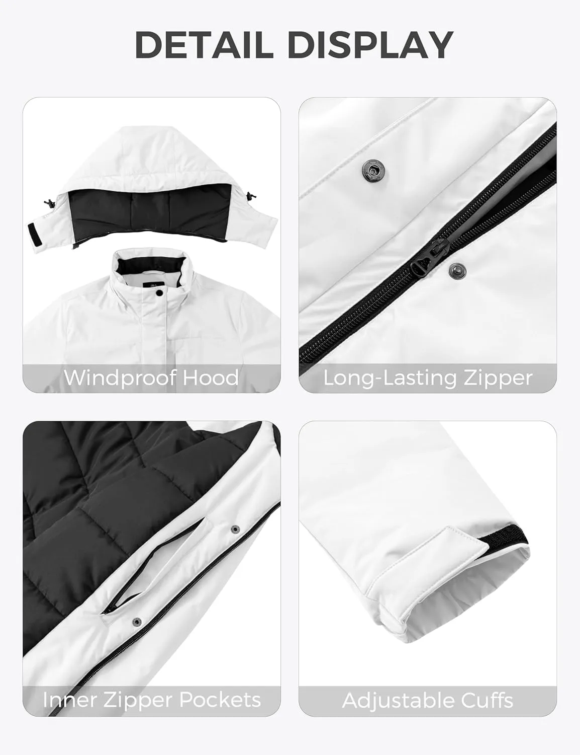 Wantdo Women's Mountain Waterproof Ski Jacket Hooded Winter Snow Coat Insulated Parka Fleece Rain Jacket