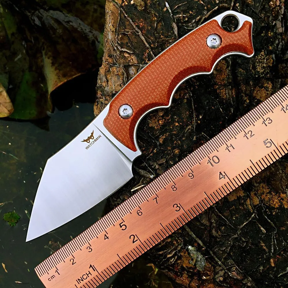 Watchman WF221 EDC Fixed Blade Knife 14C28N Blade Steel Micarta Handle with Kydex Sheaths for Outdoor Activities Camping (Brown)