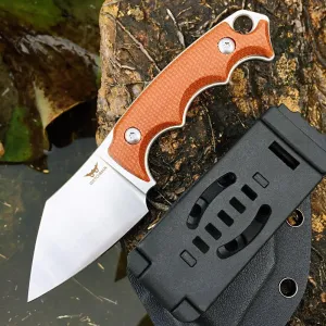 Watchman WF221 EDC Fixed Blade Knife 14C28N Blade Steel Micarta Handle with Kydex Sheaths for Outdoor Activities Camping (Brown)