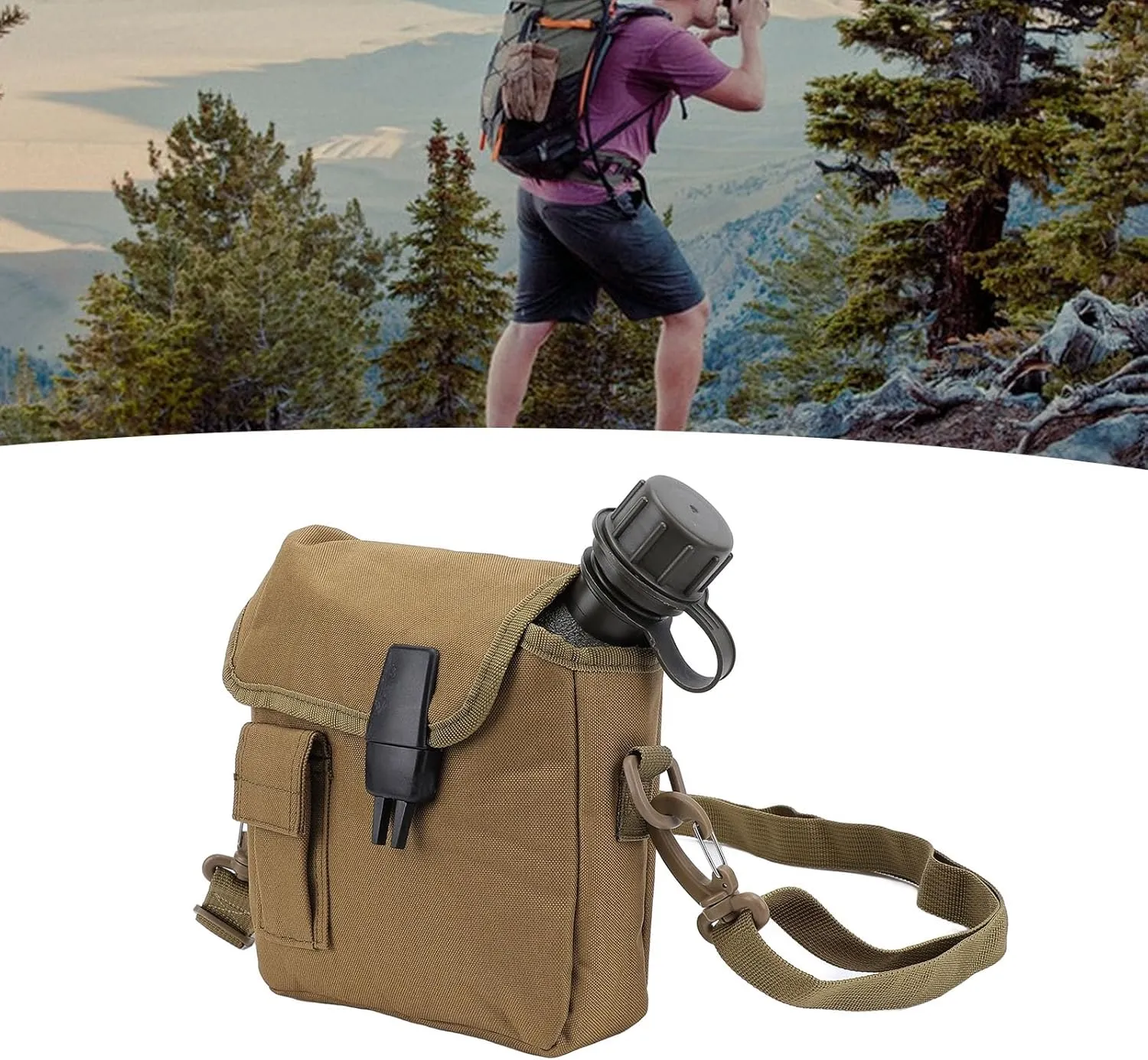 Water Canteen, 1.5L Large Outdoor Water Bottle Portable Flat Adjustable Waist Bag Camping Canteen Leak Proof Reservoir Jug for Hiking Climbing