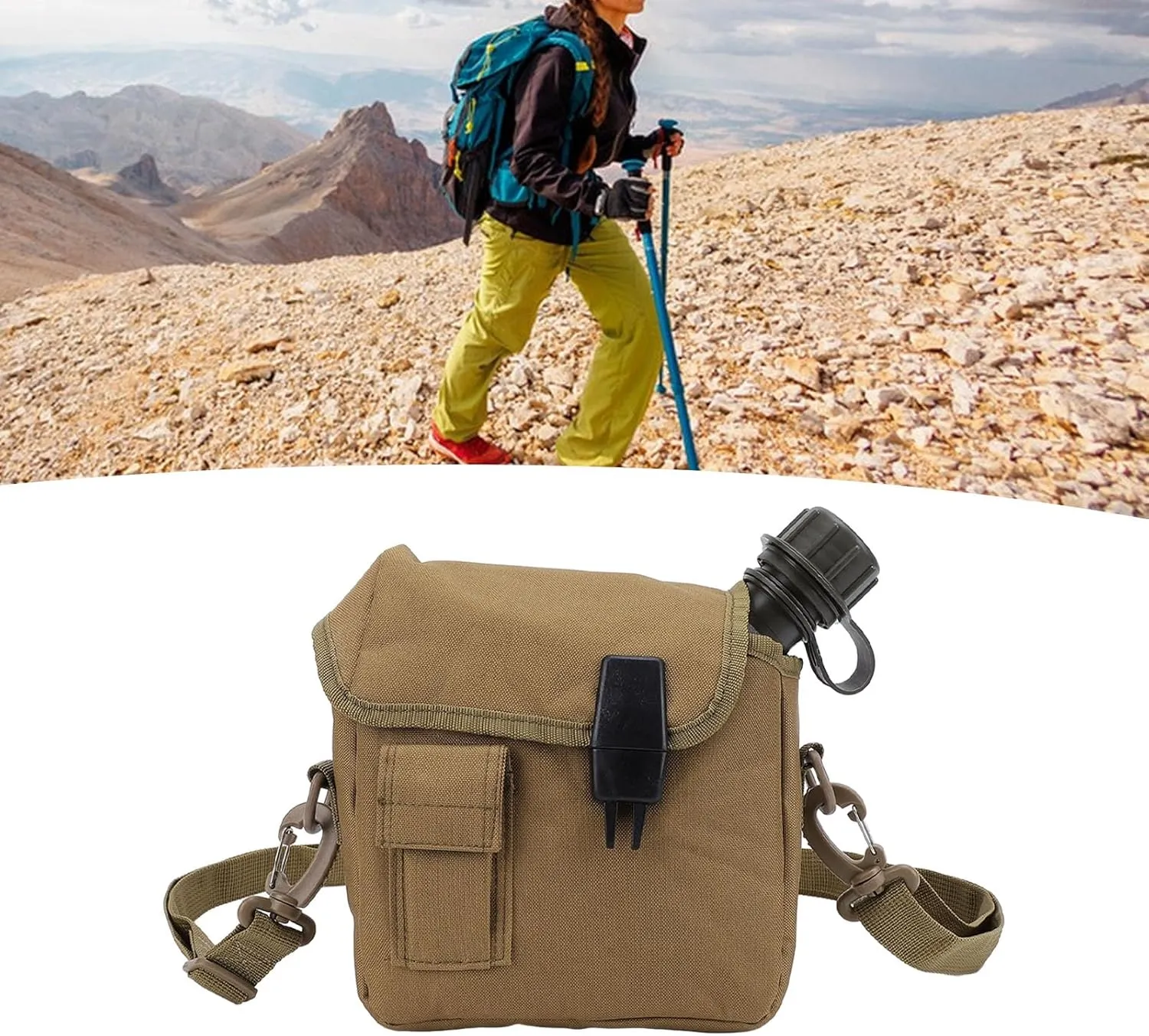 Water Canteen, 1.5L Large Outdoor Water Bottle Portable Flat Adjustable Waist Bag Camping Canteen Leak Proof Reservoir Jug for Hiking Climbing
