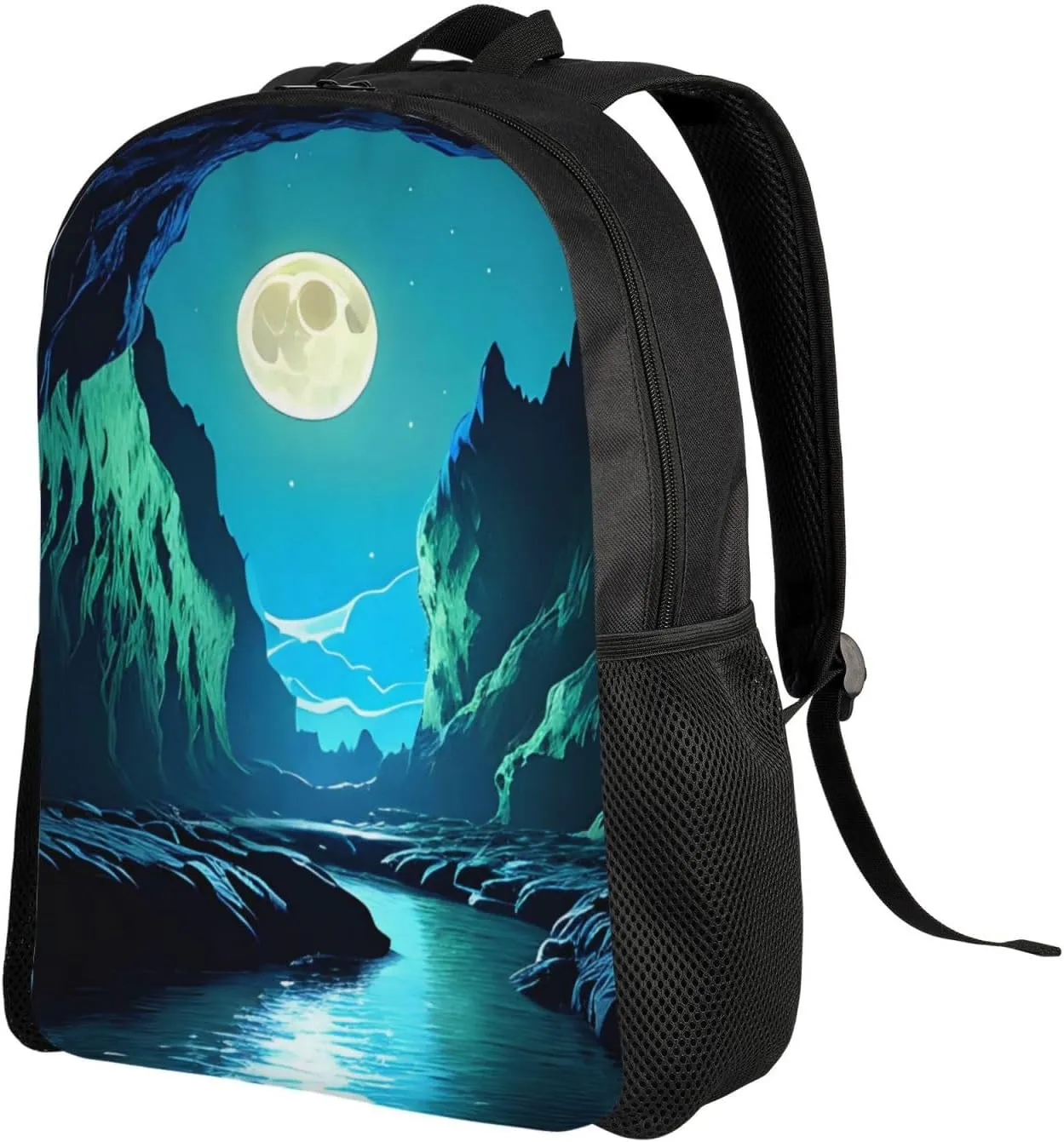 Water Moon Cave Printed Travel Laptop Backpack for Men Women, Funny Daily Use Computer Bag, Waterproof Casual Daypack