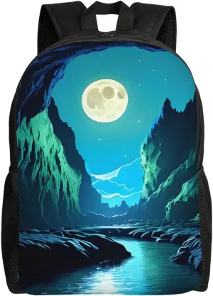Water Moon Cave Printed Travel Laptop Backpack for Men Women, Funny Daily Use Computer Bag, Waterproof Casual Daypack