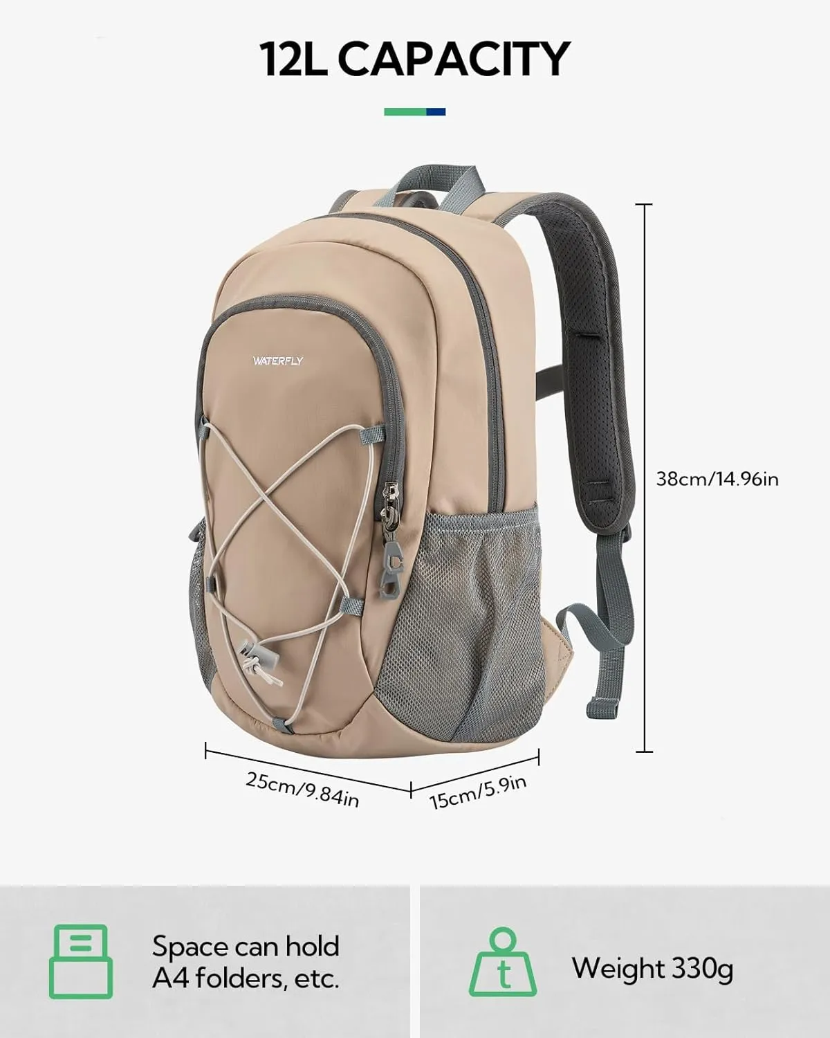 WATERFLY 12L Small Hiking Backpack: Day Pack Lightweight Travel Bag Camping Fitness Cycling Outdoor Sports Daypack For Women Men