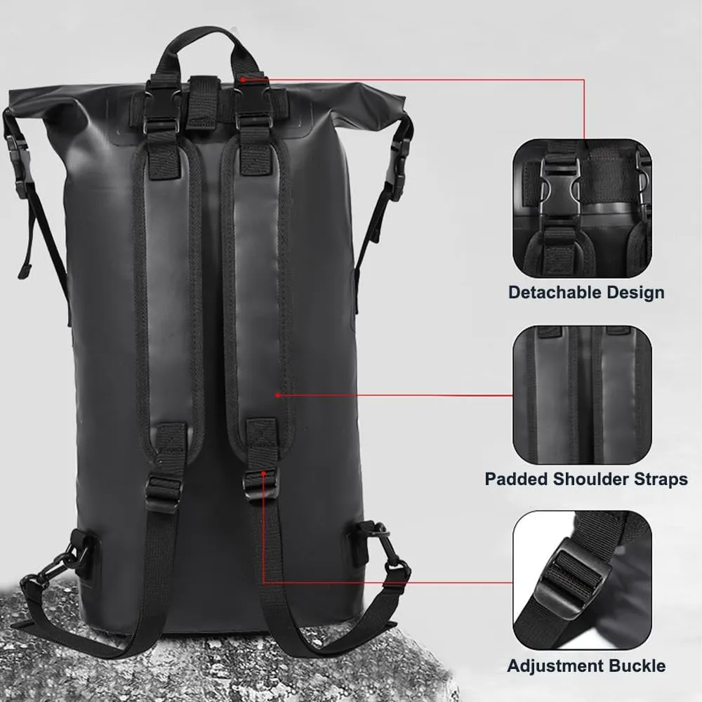 Waterproof Backpack Heavy Duty Roll- Closure Swim Bag with Front-Zipper Pocket
