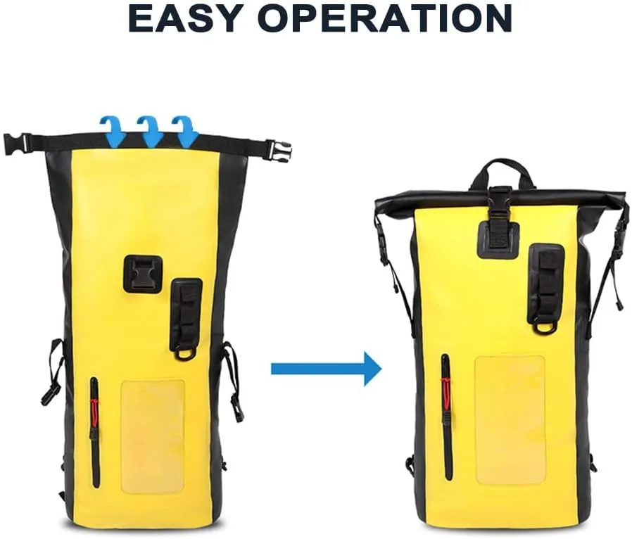 Waterproof Backpack Heavy Duty Roll- Closure Swim Bag with Front-Zipper Pocket