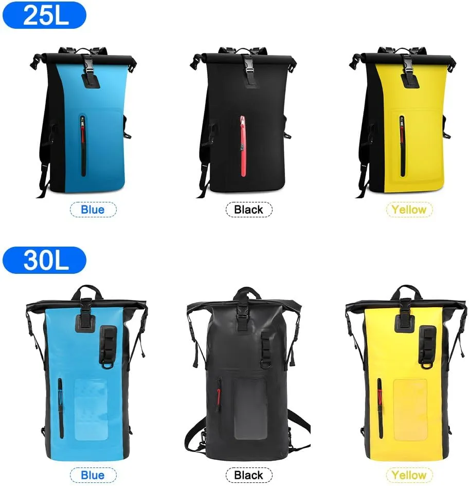 Waterproof Backpack Heavy Duty Roll- Closure Swim Bag with Front-Zipper Pocket