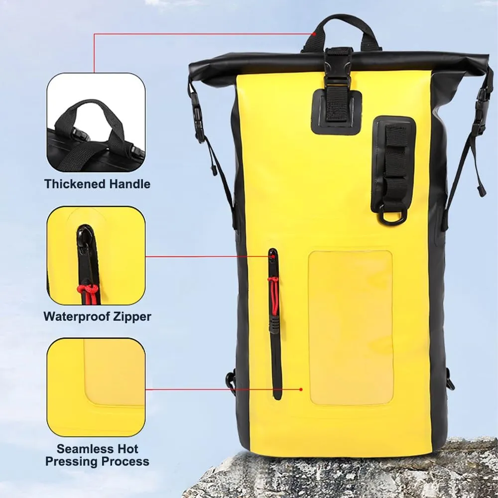 Waterproof Backpack Heavy Duty Roll- Closure Swim Bag with Front-Zipper Pocket