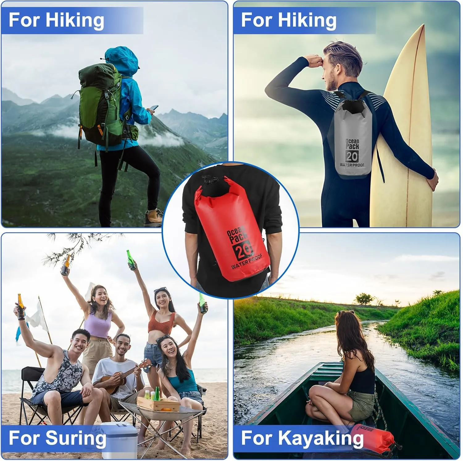 Waterproof Dry Bag, 5L Fit for Women Men Water Proof Bags Lightweight Dry Storage Floating Backpack with Whistle for Travel Backpacking Boating Kayaking Camping (Black)
