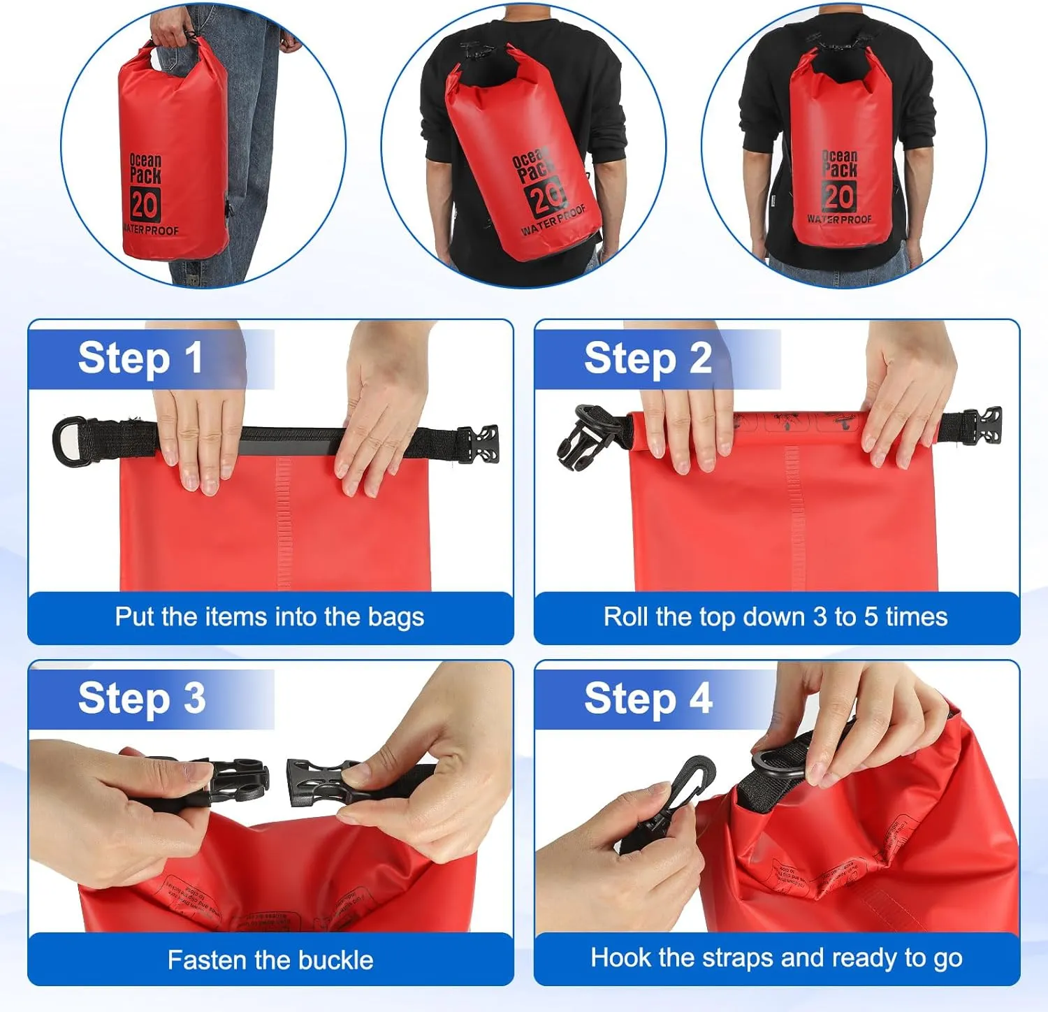 Waterproof Dry Bag, 5L Fit for Women Men Water Proof Bags Lightweight Dry Storage Floating Backpack with Whistle for Travel Backpacking Boating Kayaking Camping (Black)