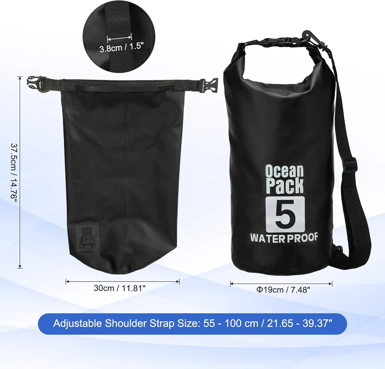 Waterproof Dry Bag, 5L Fit for Women Men Water Proof Bags Lightweight Dry Storage Floating Backpack with Whistle for Travel Backpacking Boating Kayaking Camping (Black)