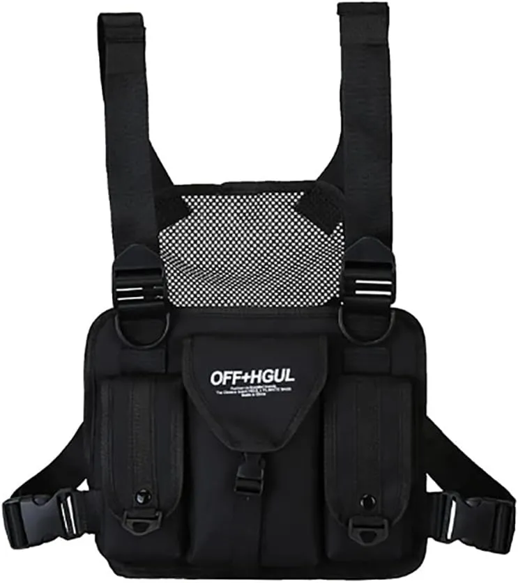 Waterproof Oxford Cloth Chest Pack, Training Tactical Backpack, Running Chest Pack, Lightweight Reflective Vest Bag Unisex (Black)