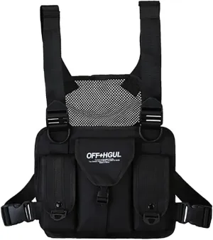 Waterproof Oxford Cloth Chest Pack, Training Tactical Backpack, Running Chest Pack, Lightweight Reflective Vest Bag Unisex (Black)