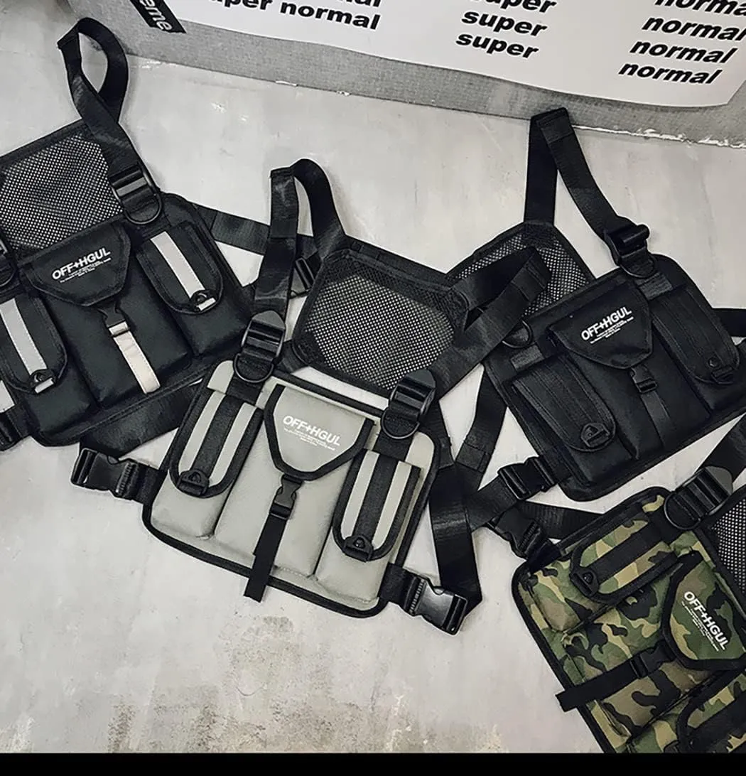 Waterproof Oxford Cloth Chest Pack, Training Tactical Backpack, Running Chest Pack, Lightweight Reflective Vest Bag Unisex (Black)