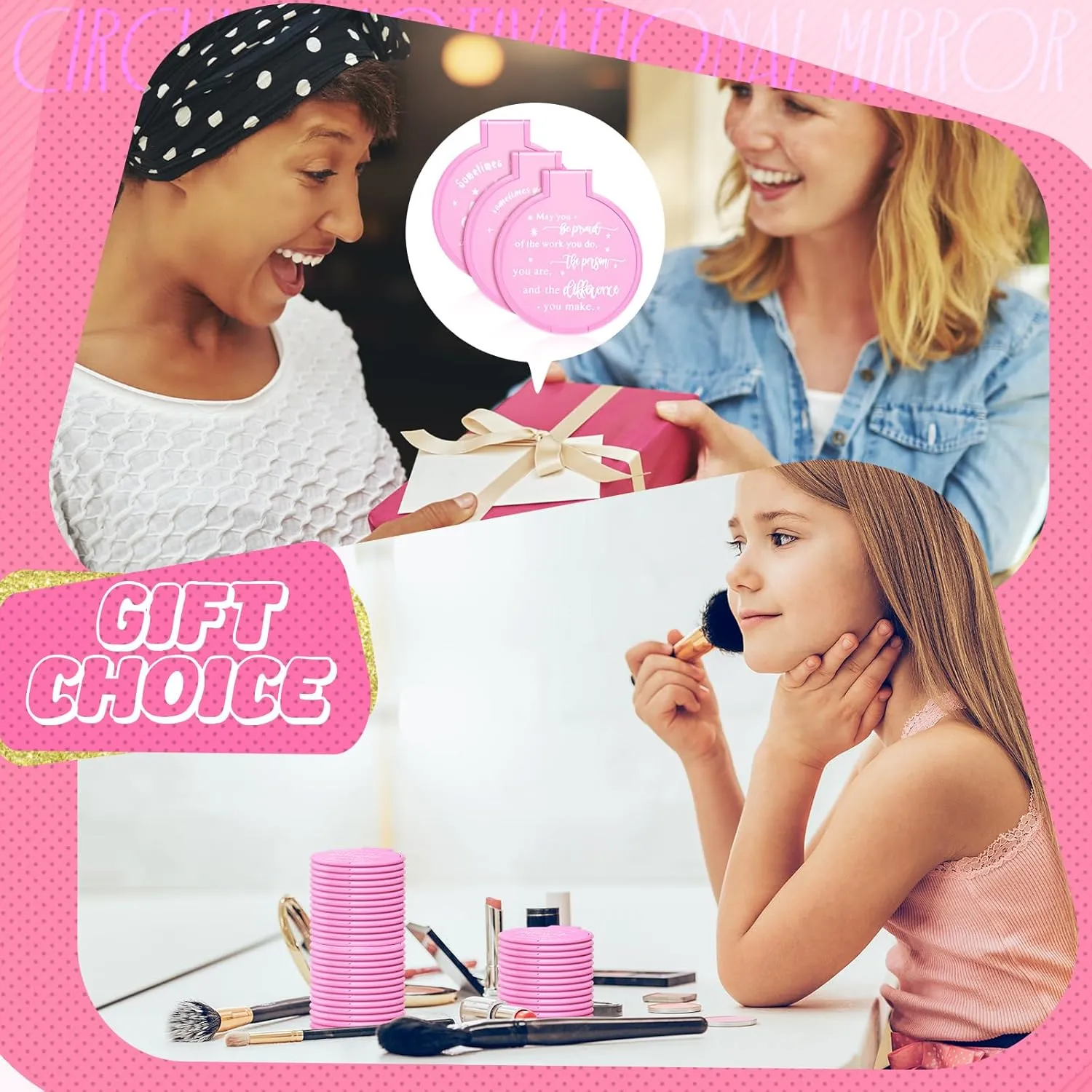 Wenqik 64 Pcs Compact Mirror Bulk Pink Gifts for Women Small Inspirational Pocket Purse Handheld Mirror Portable Round Makeup Folding Appreciation Gift for Christmas Valentine Daily Travel Coworker