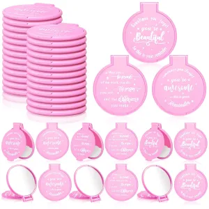 Wenqik 64 Pcs Compact Mirror Bulk Pink Gifts for Women Small Inspirational Pocket Purse Handheld Mirror Portable Round Makeup Folding Appreciation Gift for Christmas Valentine Daily Travel Coworker