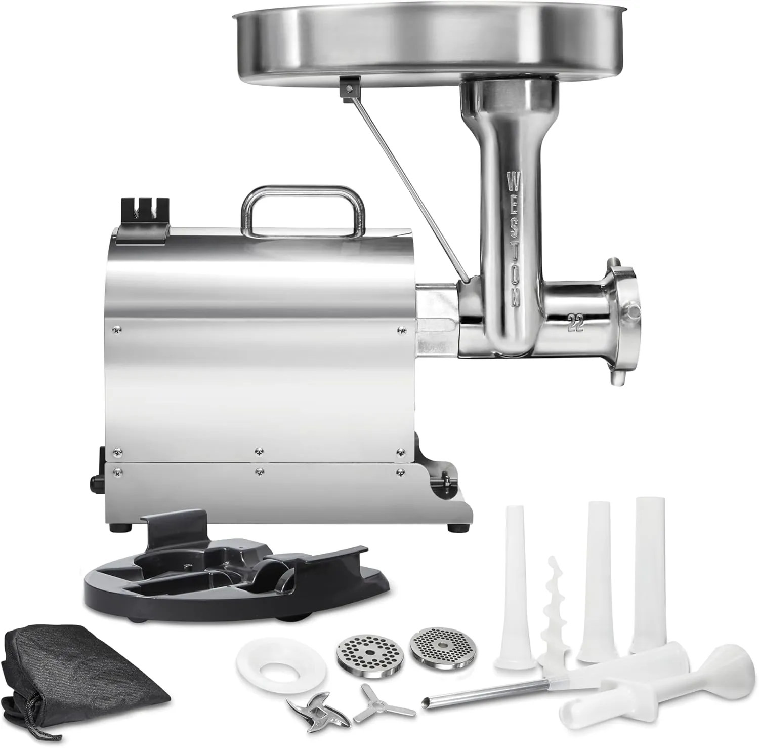Weston Pro Series Electric Meat Grinder, Commercial Grade, 1120 Watts, 1.5 HP, 14lbs. Per Minute, Stainless Steel (10-2201-W)