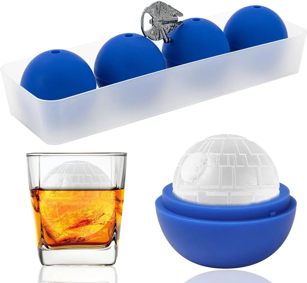 Whiskey Ice Ball Mold Death Star Ice Cube Mold,Great Star Wars Gifts for Men (4 Packs 1 Bottle Opener Tray)