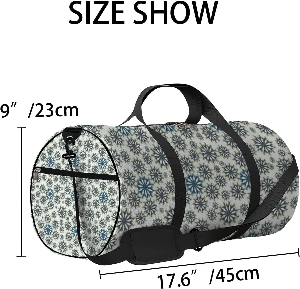 White Flower Bud Arrange Circle Black Dandelions Sports Bag Tote Bag Waterproof Gym Bag with Shoulder Strap Zipper 2 Side Pockets for Men and Women, Travel and Storage Shoulder Bag.