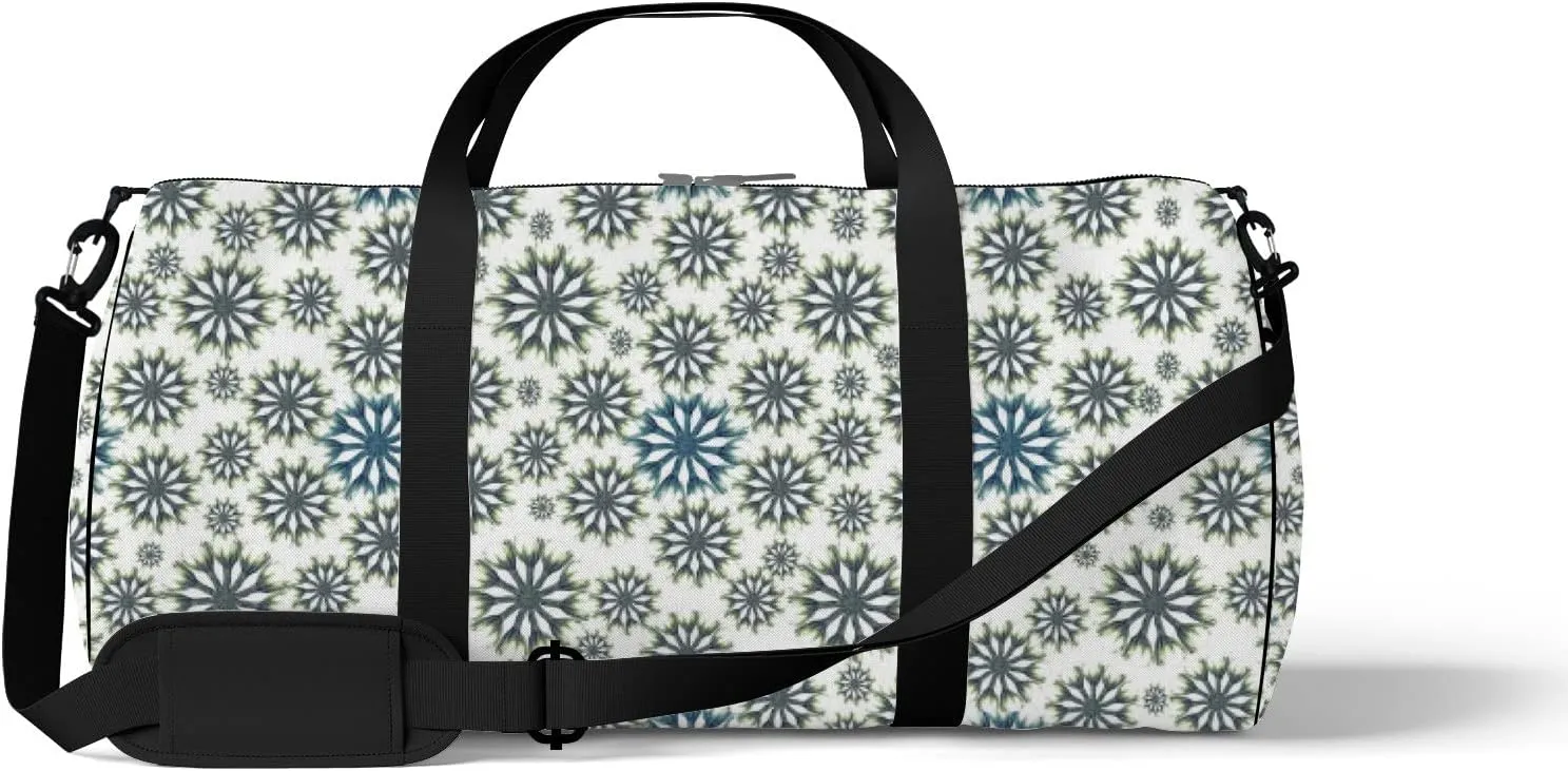 White Flower Bud Arrange Circle Black Dandelions Sports Bag Tote Bag Waterproof Gym Bag with Shoulder Strap Zipper 2 Side Pockets for Men and Women, Travel and Storage Shoulder Bag.