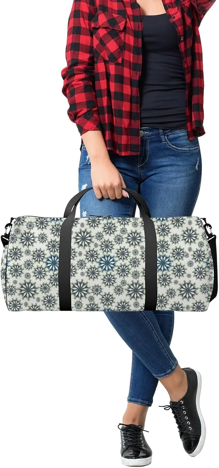 White Flower Bud Arrange Circle Black Dandelions Sports Bag Tote Bag Waterproof Gym Bag with Shoulder Strap Zipper 2 Side Pockets for Men and Women, Travel and Storage Shoulder Bag.