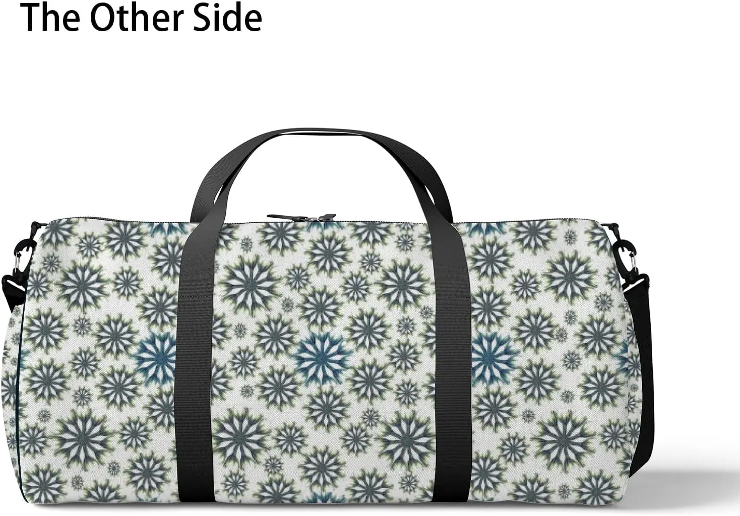 White Flower Bud Arrange Circle Black Dandelions Sports Bag Tote Bag Waterproof Gym Bag with Shoulder Strap Zipper 2 Side Pockets for Men and Women, Travel and Storage Shoulder Bag.
