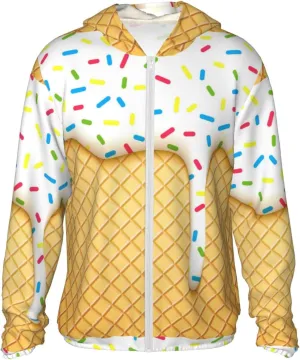 White Ice Cream Men Women Full Zip Sun Protection Hoodie Packable Outdoor Hiking -